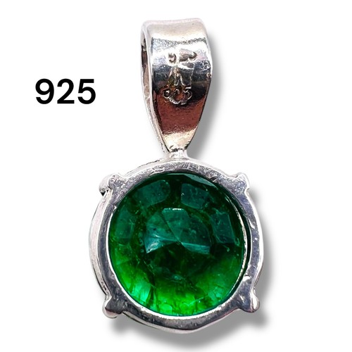 10.25ct Lab Created Green Emerald Round 925 Sterling Silver Pendant 13.5 mm - Picture 4 of 11