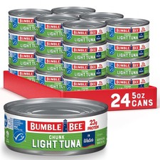 Chunk Light Tuna In Water, 5 oz Cans Pack of 24 - Wild Caught Skipjack Tuna...