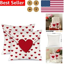Set of 2 Valentine's Day Pillow Covers 18x18 - Heart Pattern Farmhouse Style