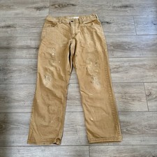Carhartt Tan Carpenter Pants Thrashed Paint Splatter Mens Sz 33x30 Relaxed Fit