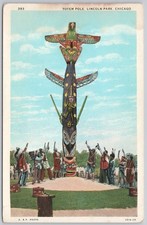 Indian Ceremony Chicago Illinois White Border Postcard Totem Pol Lincoln Park