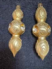 Vintage Tear Drop Ornament  Gold Swirls  Set of 2