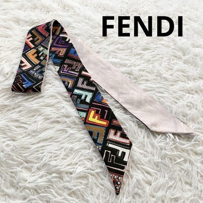 FENDI Lappy Multicolor Zucca Ribbon Scarf FF Logo From Japan