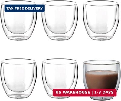 Double Wall Expresso Cups (Set of 6), 3 Ounce Glass Coffee Mugs, Small Insulated