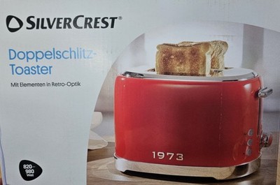 SilverCrest Doppelschlitz-Toaster 2 Scheiben 820 980 W Retro Metall - Rot -- NEU