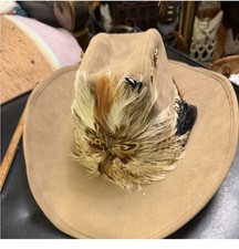 Vintage authentic suede Tan Feathered Cowboy Hat