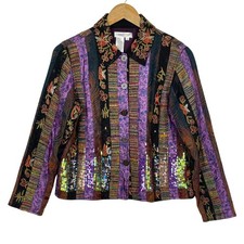 Coldwater Creek Silk Wool Patchwork Embroidered Jacket PXS Boho Artsy Statement