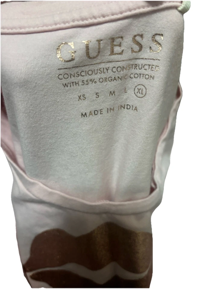 Guess Mujer M Rosa Dorado Brillo Labios Gráfico Camiseta Manga Corta Camiseta Foto 2 de 2