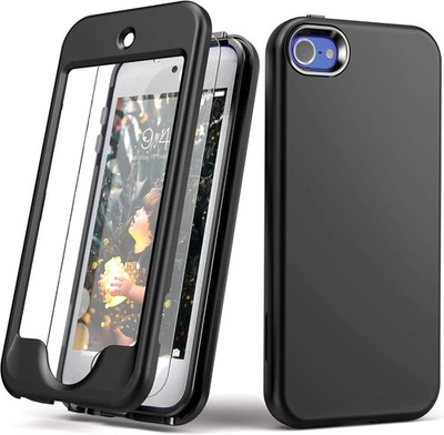 for iPod Touch 7 Case with Screen Protector,Lightweight Full Body Heavy Black 