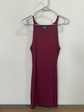 Lulus Burgundy Strappy Sleeveless High Neck Midi Tank Dress Women's M