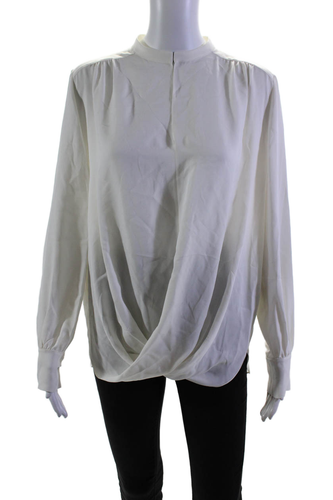 Dice Kayek Women Silk Chiffon High Neck Cut Out Long Sleeve Blouse White Size 36
