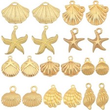 1 Box 60Pcs 10 Styles Seashell Charms Gold Starfish Charm Bulk Alloy Conch