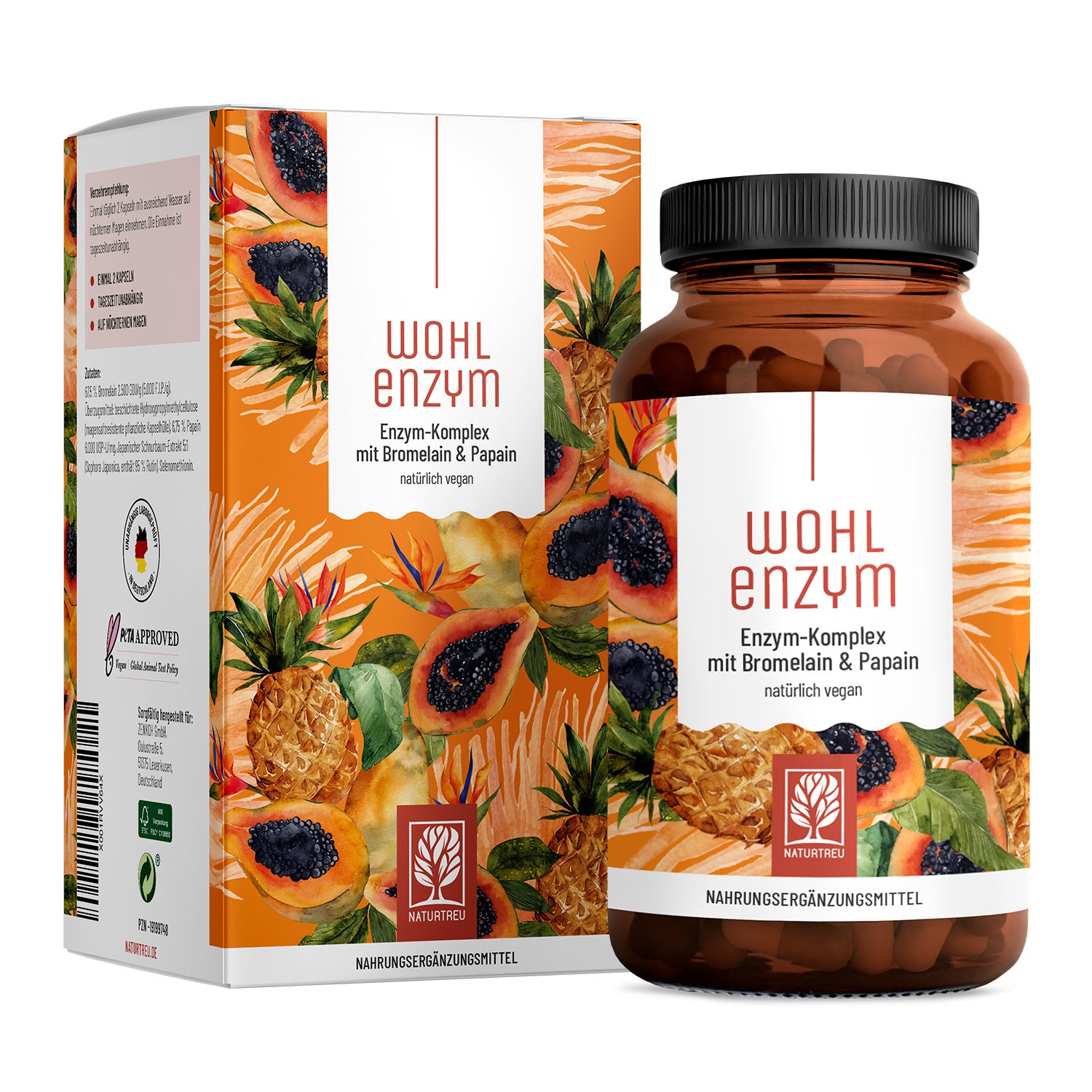 Enzym Komplex Rutin 800mg Bromelain 120 Kapsel Papain vegan Wohlenzym NATURTREU®