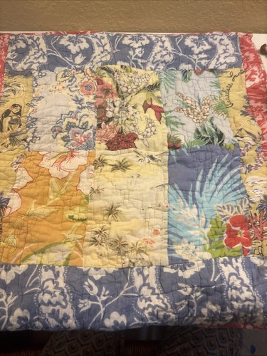 POTTERY BARN Hawaiian  Patchwork Square Pillow Sham~Aloha~ Blue 24” Sq.  D5