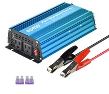 DC 12V to AC120V Pure Sine Wave Power Inverter 600W with Dual 600W, Blue
