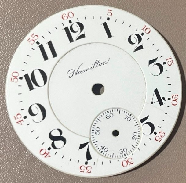 Hamilton Watch Co., 18 Size RR Arabic-numeral Enamel DS-Dial #056 For Parts Only