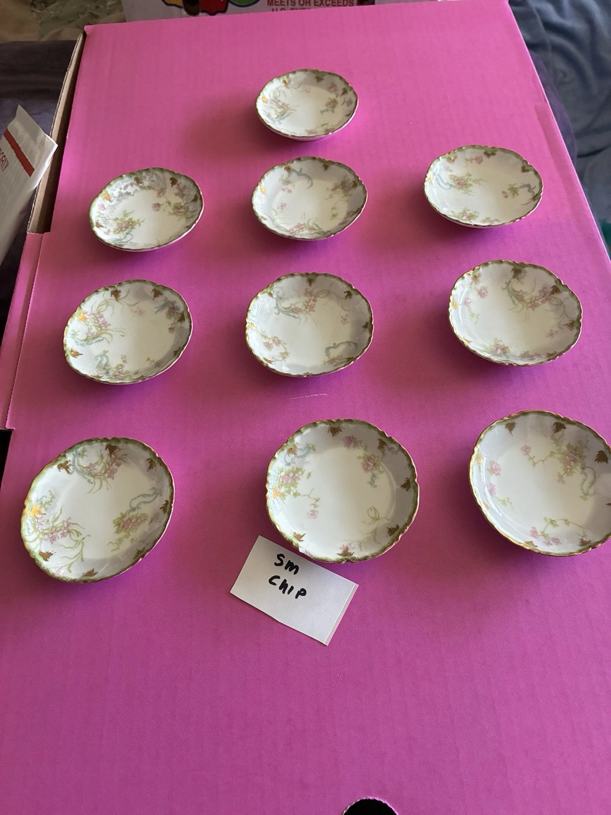 10 PCS HAVILAND & CO FRANCE LIMOGES BUTTER PATS FLORAL DOUBLE GOLD TRIM 3 ”D(2)