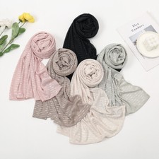 New Plain Scarf Striped Long Shawl Muslim Women Headscarf Arab Islamic Turban