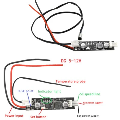 DC 5V 12V 4-wire /2-4wire PWM Fan Temperature Control Speed Controller 10cm/40cm