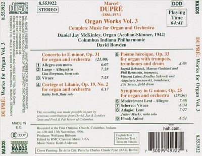 DANIEL JAY MCKINLEY DUPRÉ: WORKS FOR ORGAN, VOL. 3 NEW CD