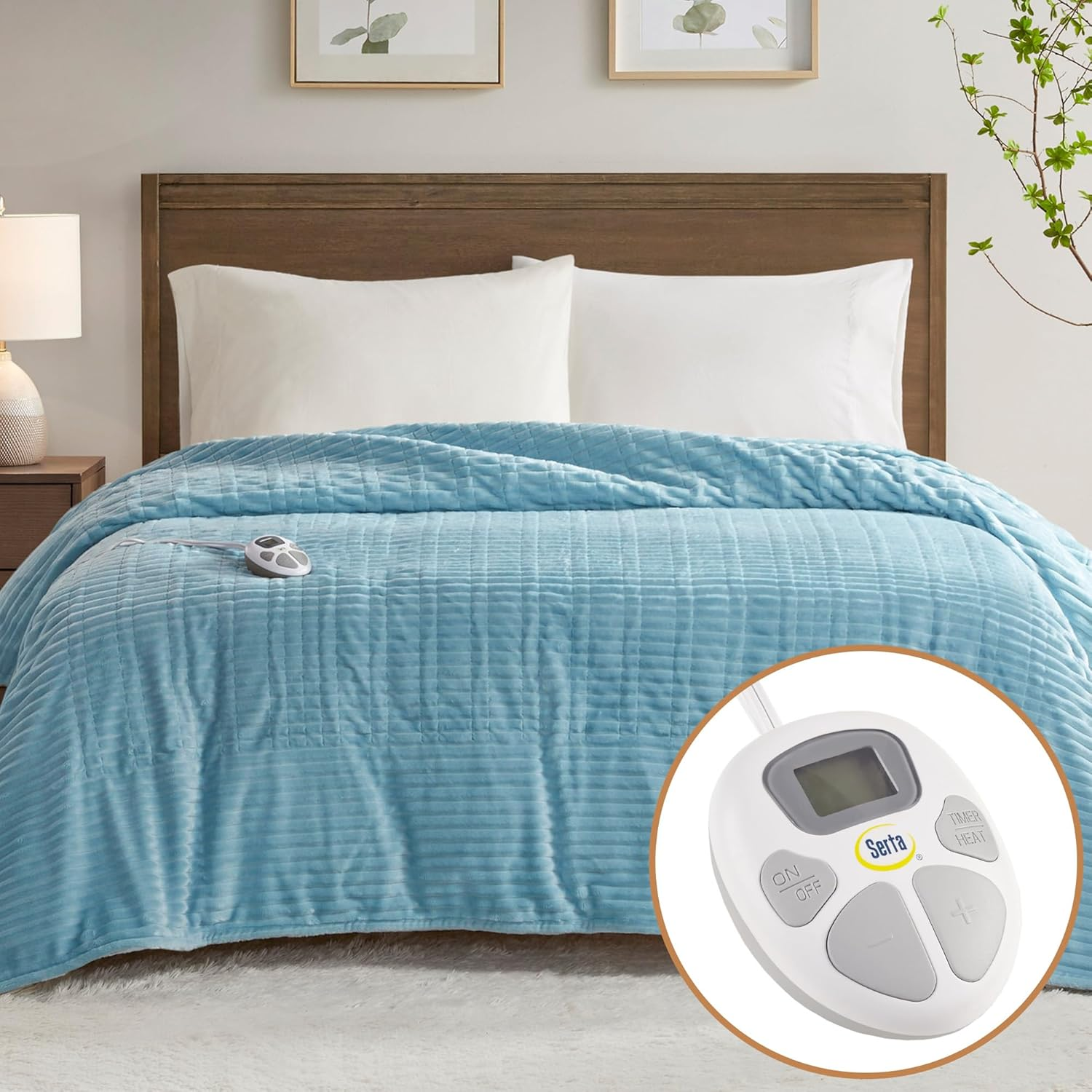 Soft Ribbed Plush Heated Electric Full Size Blanket