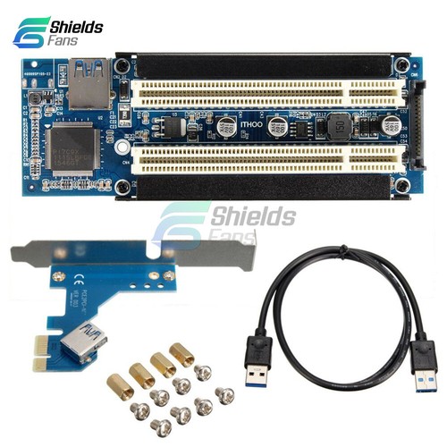 PCI-E Express X1 to Dual PCI Riser Extend Adapter Card With USB 3.0 Cable - Picture 2 of 4