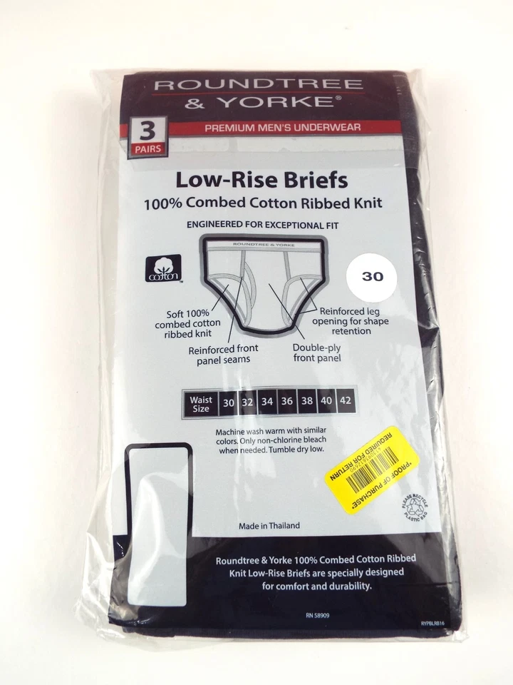 Трусы мужские Roundtree & Yorke нижнее белье с низкой талией 3 пары черные размер W30 - Изображение 2 из 2