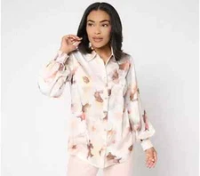 Dennis Basso Printed Woven Top w/Blouson Sleeves-Neutral-Petite Medium-A681174