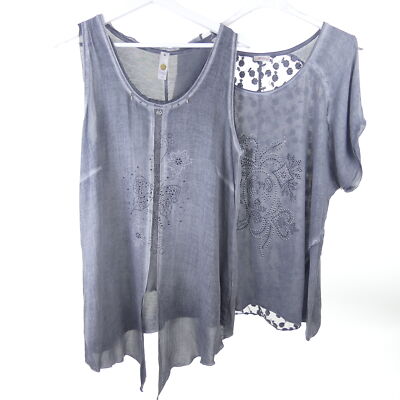 TREDY Top & Shirt Set Grau Strass Gr. 40 42