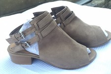 *NEW* Women's UK 7 STUDIO Heeled (4cm) Heel Straps Sandals Beige Faux Suede
