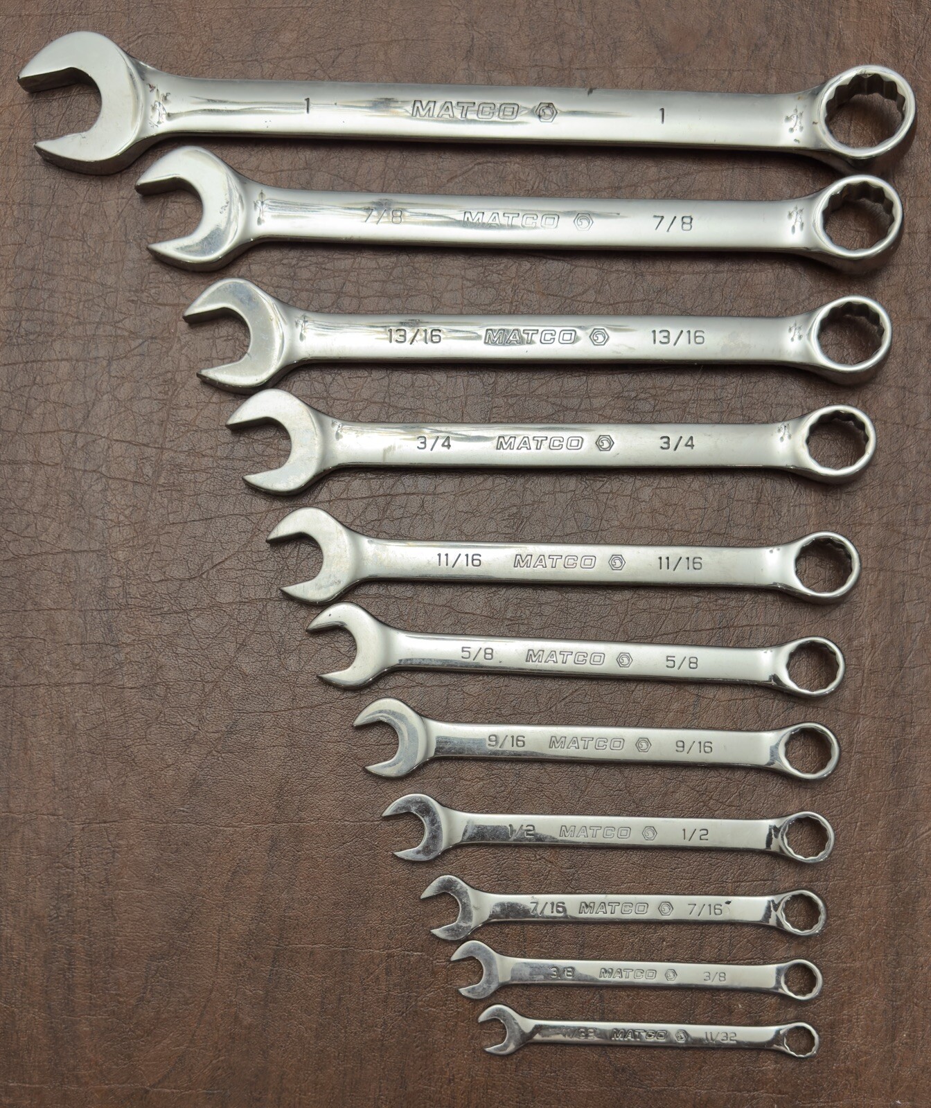 Matco 11 Piece 12 PT Combination Wrenches Set SAE 1” 11/32” MCL USA