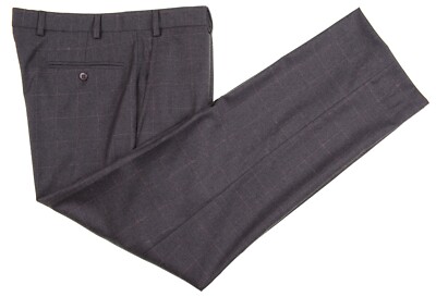 Zanella Benny Gray Brushed Wool Pink Windowpane Check Flat Front Dress Pants 36