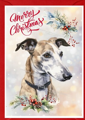 Windhund Hund Weihnachtskarte A6 (4'' x 6'') (innen leer) Design von Starprint