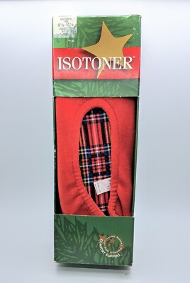 Vintage Isotoner Ultimate Comfort Christmas Slippers Plush Lined w/Rubber Sole 