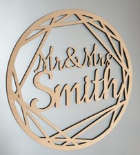  Personalised Wedding Wooden Script Name Hoop Circle Sign Wall Plaque Decor 