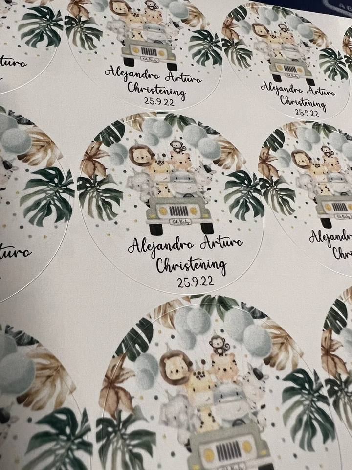 Pegatinas personalizadas para fiesta de cumpleaños de Jungle Wild para conos dulces Foto 2 de 4