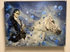 C DAWN DAVIS 'Blue Reign' Surrealism Fantasy PAINTING - Young Lady on Horseback