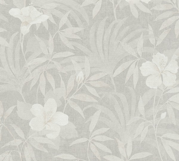 Tapete Vlies Blumen BläTter Floral Grau Beige Metallic Cuba 38028-4 (3,54€/1Qm)-image