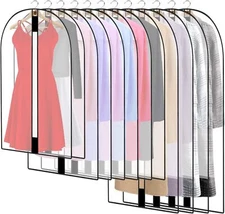 Pwsap 12 Pack Breathable Clothes Covers with Zip, Hanging 12Pcs-Black Edge 