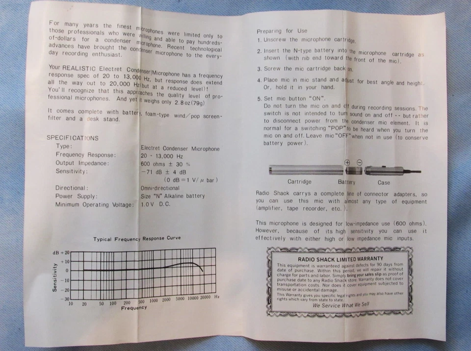 Vintage NOS Realistic Cat No. 33-1050-A Ultra Slim Condenser Microphone - Image 3 of 4
