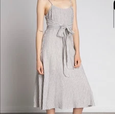 NWT! Grade & Gather Linen Blend Waist Tie Midi Dress, Size Medium