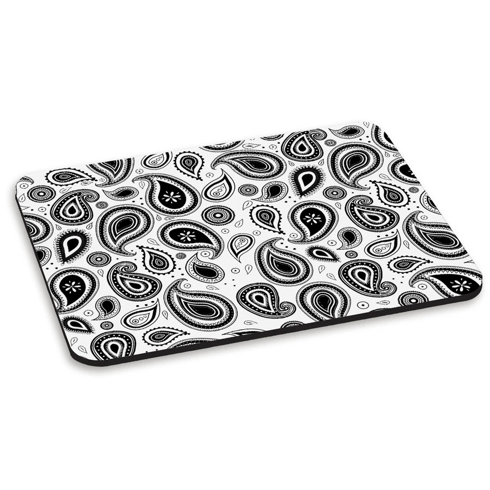 Tapis De Souris PC Motif Cachemire Noir Et Blanc Fleurs Floral - Photo 1/1