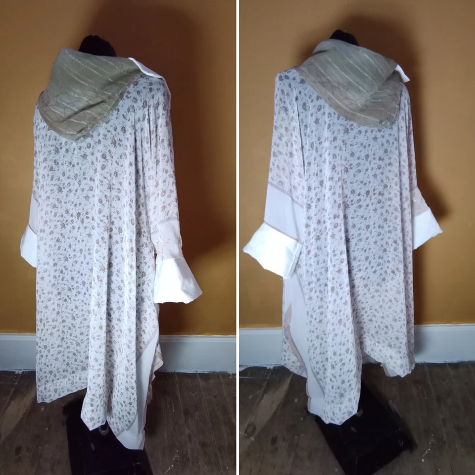 NEW HANDMADE BESPOKE KIMONO SAREE Kaftan TOP ONE SIZE PLUS SIZE  BEIGE LAGENLOOK - Image 4 of 4