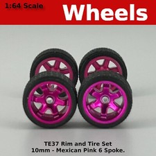 Mexican Pink Te37 6 Spoke Real Riders Jdm Wheels And Tires Set For Hot Wheels