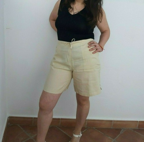 Bermudas mujer de lino talla grande 50 color crudo verano pantalon corto  mod. 2 | eBay