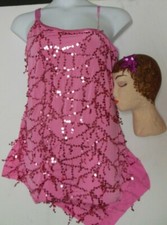 LATIN BALLROOM SALSA SEQUIN DROP DRESS 1 SHOULDER DANCE JAZZ pink 60 ret