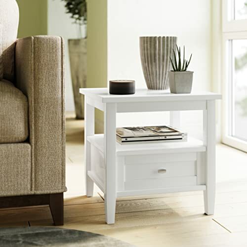 Warm Shaker Solid Wood 20 Inch Wide Rectangle Rustic End Table In White For Warm Shaker Solid Wood 20 Inch Wide, Warm Shaker End Table