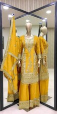 PRESENTING CHINNON SILK KURTA PALAZZO AND DUPATTA WITH SEQUENCE WORK FOR WEDDING