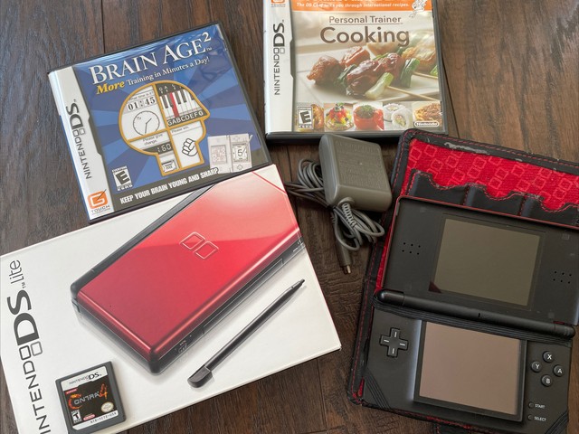 Nintendo DS Lite Brain Age 2 More Training In Minutes A Day Crimson Black Handheld System 