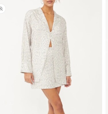 NWT Free People Beatrice Set Silver Combo Women Size 4 Collar Button Up W/Skirt